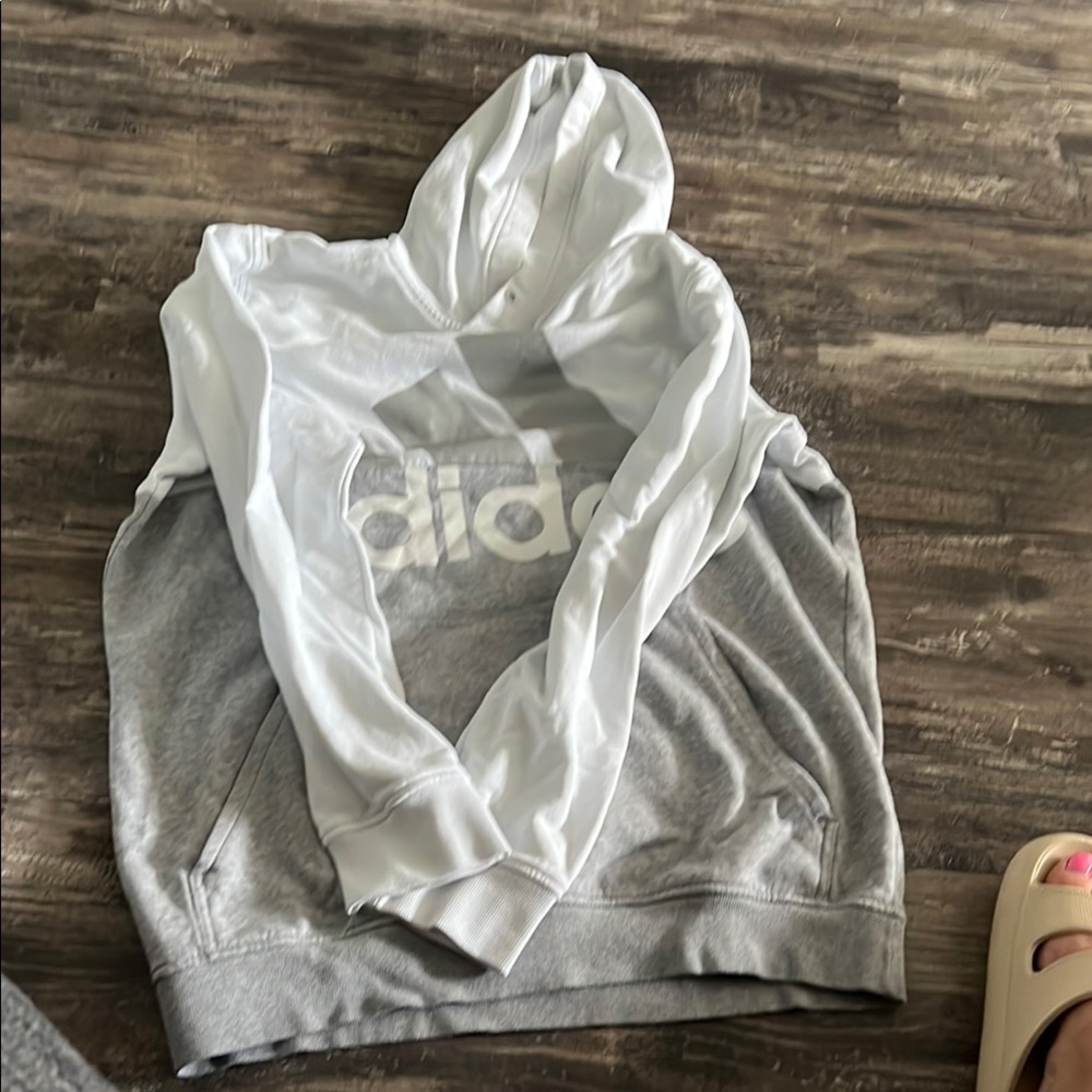 Adidas Two-Tone White and Gray Hoodie
